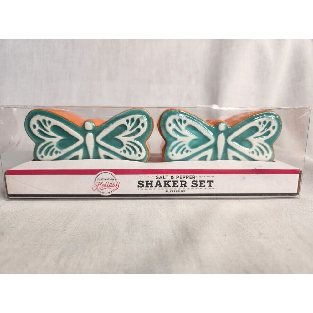 Destination Holiday Butterfly Shaped Salt & Pepper Shakers Teal Orange